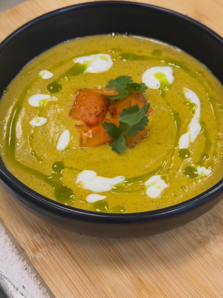 When Velvet & Vine opens in March 2026, it will start off by offering lunches to go and sit down dinners. The menu will include appetizers, main meals, desserts, salads and soups. This is their herbed butternut squash soup. (Photo from Hassan Gooden's Facebook page.) 